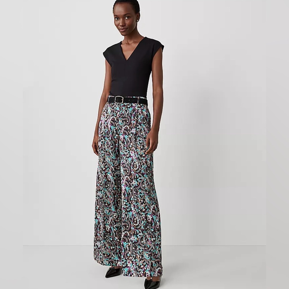 Ann Taylor Silky Pleated Wide Leg Pants NWT 8